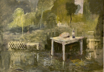 Ett trädgårdsbord målat av konstnären Stefan Ceder.