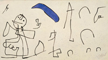 Personage och fågel framför månen, av Joan Miró.
